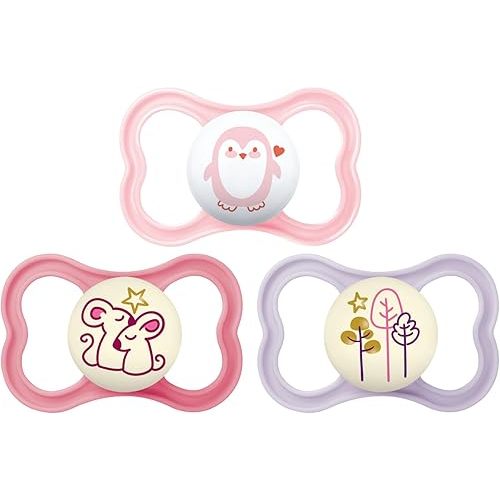 MAM Air Day & Night Baby Pacifier, for Sensitive Skin, Glows in The Dark, 3 Pack, 16+ Months, Girl,3 Count (Pack of 1)