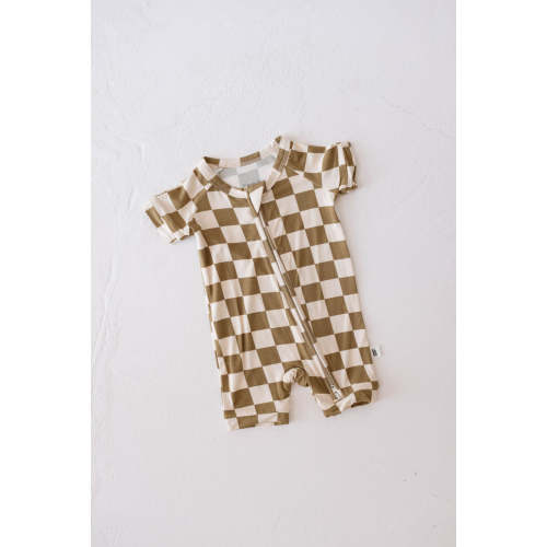 Shortie Bamboo Zip | Olive Checkerboard – August + Willow