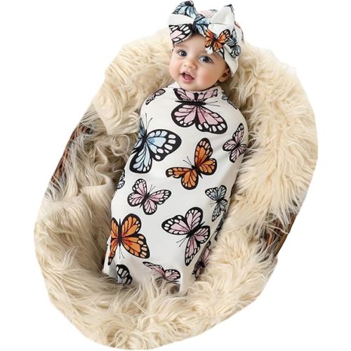 Galabloomer Receiving Blanket Headband Set Flower Print Baby Swaddle Receiving Blankets