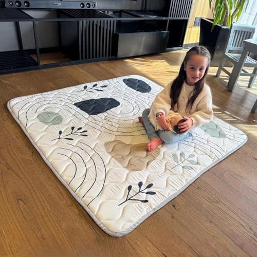 MioTetto Baby Mat for Floor, 50" x 50" Playpen Mat, Thick Soft Foam Padding Baby Play Mat, Portable Quilted playmat - Washable Baby Floor Play mat, Non-Slip Play Mat for Babies & Toddlers