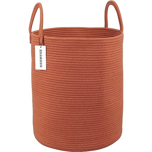 Cotton Rope Laundry Basket Hamper for Clothes Woven Storage Basket for Living Room Bedroom Boho Tall Rope Baskets for Blanket Toys Pillow Towels Baby Nursery Hamper Bin Large rust red