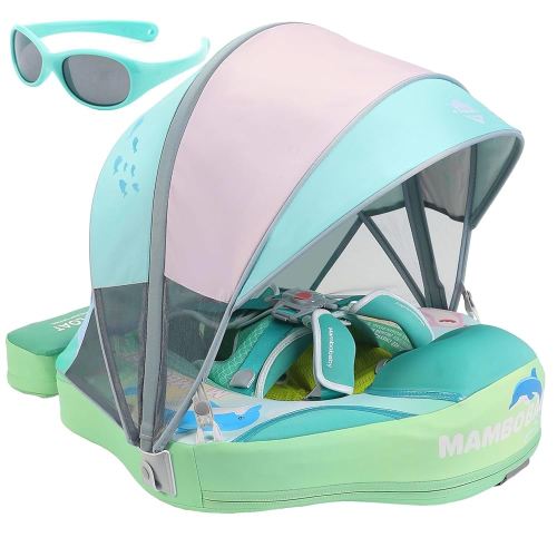 Mambobaby Float with Canopy and Tail New Upgraded Non-Inflatable Baby Pool Float Mambo Float Swim Trainer Solid Infant Swim Float Adjustable Pearl Foam Baby Swim Ring
