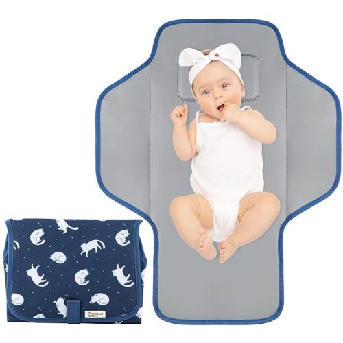 Portable Changing Pad Travel - Waterproof Compact Diaper Changing Mat with Built-in Pillow - Lightweight & Foldable Changing Station, Blue