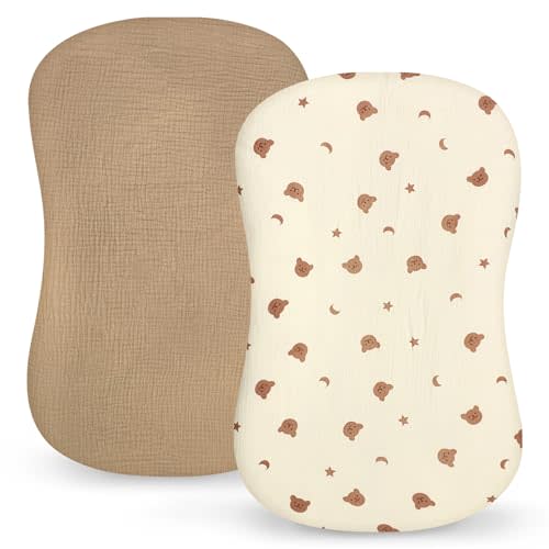 Pea Pod Muslin Baby Lounger Cover 2 Pack Cotton Slipcover, Soft Breathable Infant Lounger Covers Only for Newborn Baby Nest Lounger Sheets for Cozy Naps 0-12 Months(Bear)