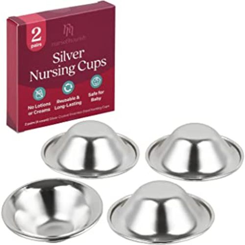 [4 Cups] Silver Nursing Cups to Soothe Sore or Cracked Nipples - Comfy Nipple Shields for Nursing Newborn