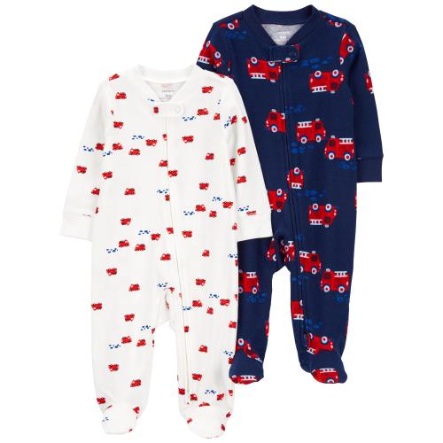 Baby 2-Pack 2-Way Zip Cotton Sleep & Play Pajamas - 6M - Style,Navy/White