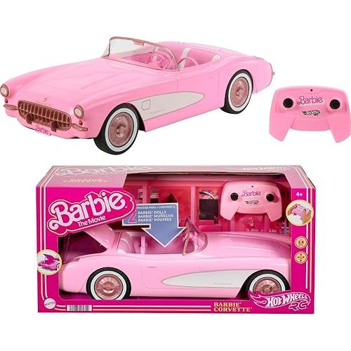 Hot Wheels Barbie RC Corvette from Barbie The Movie, Full-Function Remote-Control Toy Car Holds 2 Barbie Dolls