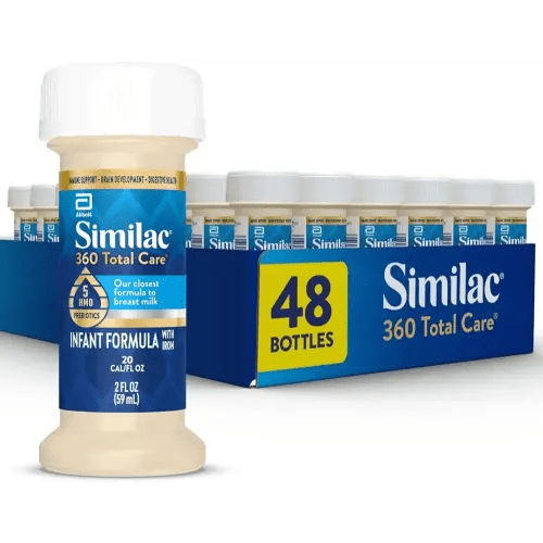 Similac 360 Total Care Infant Formula, Has 5 HMO Prebiotics, Our Closest Prebiotic Blend to Breast Milk, Non-GMO, Baby Formula, Ready to Feed, 2-fl-oz Bottle, Pack of 48
