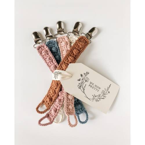 Boho Handmade Crochet Bobble Pacifier Clips