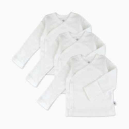 Honest Baby Clothing 3-Pack Organic Cotton Long Sleeve Side-Snap Tops - Bright White, 0-3 M