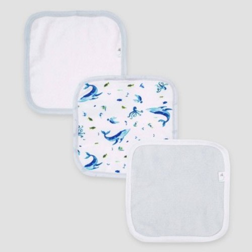 Burt's Bees Baby® Set of 3 Whale of a Tail Rain Washcloth - Light Blue