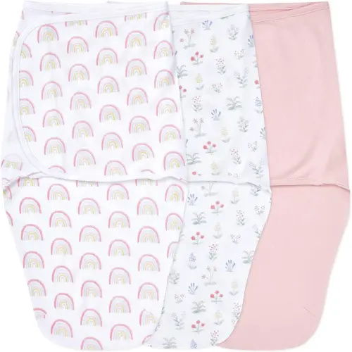 aden + anais Easy Swaddle Wrap, Newborn Wearable Swaddle Blanket, Adjustable Fasteners, 100% Cotton, 3 Pack, 0-3 Months, Spring Flower