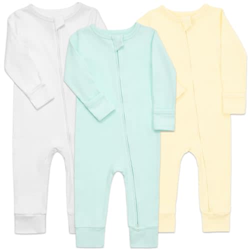 Aablexema 3-Pack Organic Cotton Baby Footless Pajamas with Mitten Cuffs, 2-Way Zipper Romper Sleepers