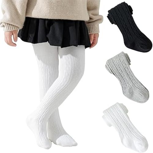 Jormatt Baby Girls Tights Seamless Thick Cotton Cable Knit Leggings Stockings Toddler Pantyhose, 0-6 Years