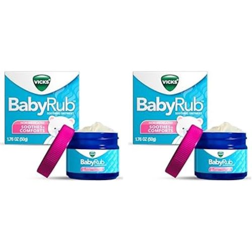 Vicks BabyRub Chest Rub Ointment with Soothing Aloe, Eucalyptus, Lavender, and Rosemary, from the makers of VapoRub, 1.76 oz (Pack of 2)
