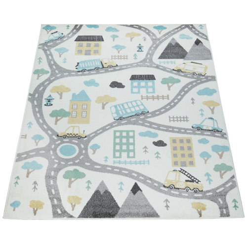 Paco Home Nursery Rug With Streets Cars And Trees Motif In Pastel Colors & Reviews | Wayfair