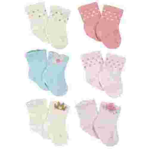 Gerber Baby Girl Wiggle Proof Jersey Crew Socks, 6-Pack, Sizes 0/3 Months - 6/9 Months
