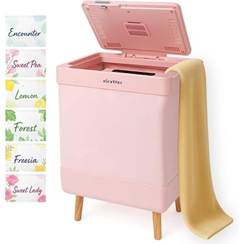 Towel Warmer for Bathroom, Foldable Towel Warmer Bucket, Blanket Warmer, Extra-Large 35L Fast Heating, Heating & Drying Modes & Timer, ETL Certification, 6 Free Fragrance Discs, Pink