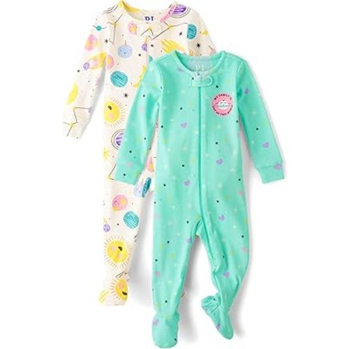 The Children's Place Baby Girls' and Toddler Long Sleeve 100% Cotton Zip-Front One Piece Footed Pajama