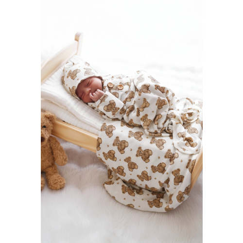 Beary Sweet Bamboo Waffle Newborn Baby Knot Gown & Hat Set | Caden Lane