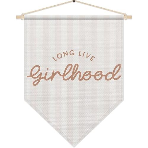SHIEL-EVEN Girls Room Decor, Long Live Girlhood Canvas Wall Art, Nursery Bedroom Decor for Baby Girls Kids, Boho Pennant Flag Banner, Toddler Poster Hanger Frame