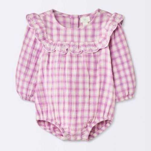 Baby Girls' Gingham Eyelet Bib Romper - Cloud Island™ Purple 0-3M