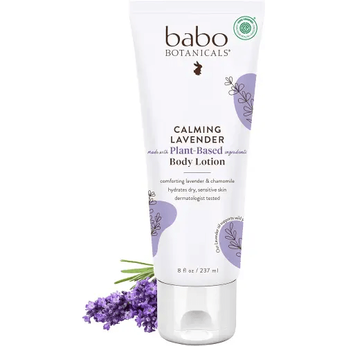 Babo Botanicals Calming Lavender Body Lotion - Relaxing Chamomile & Lavender - Vegan- For all ages- Scented with Lavender fragrance
