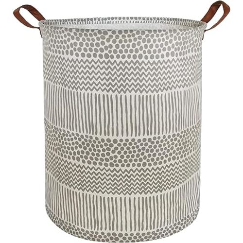 HIYAGON Laundry Basket,Large Sized Storage Bin,Canvas Fabric Nursery Hamper,Collapsible Organizer for Toy Bins,Gift Baskets, Kids Boys and Girls,Office,Bedroom,Clothes,Baby Nursery(Grey spots)