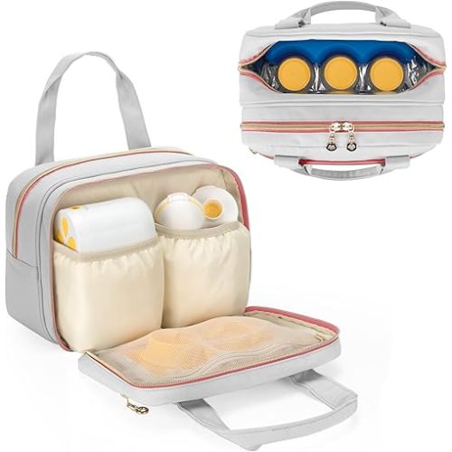 Damero Breast Pump Bag Compatible with Medela Electric Breast Pump, Carrying Bag for Pump in Style Max Flow, Freestyle Flex, Swing Maxi Pump and Parts, Light-Gray Pink (Bag Only)