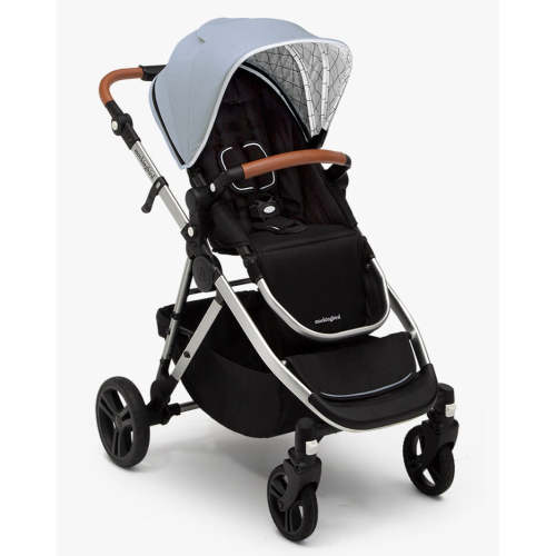 Mockingbird Single-to-Double Stroller | Sky, Windowpane, Silver with Penny Leather