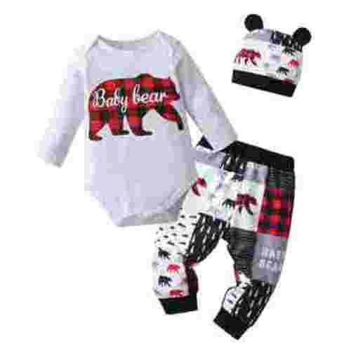 Newborn Infant Baby Boy Clothes Long Sleeve Romper Pants Headband Hat Outfits Set ( Newborn, White)