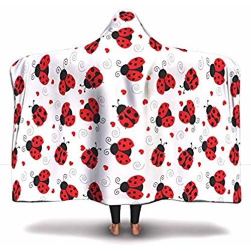 FreedomLook Ladybugs Love Hooded Blanket for Youth and Adult People - Ladybug Lover Soft Comfy Throw for Teens Girls Adults (Youth (60 in x 40 in))