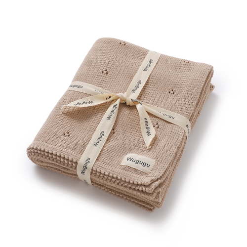 YIXPOH Baby Blanket 100% Organic Cotton Knit Swaddle Blanket Soft Warm Receiving Blanket for Newborns Camel
