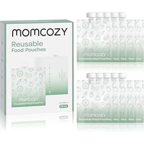 Momcozy Reusable Baby Food Pouches for Toddlers,BPA Free Plastic,Food Safe,Freezer Safe,Refillable for Applesauce Yogurt & Puree Squeeze Pouch,10 Packs,7oz