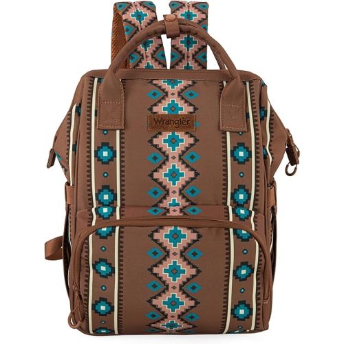 Montana West x Wrangler Diaper Bag Backpack Aztec Travel Backpack Purses Western Multi-Function Baby Bags for Mom with Waterproof Insulated Pockets