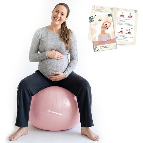 Trideer Pregnancy Birthing Ball, 1.7mm Extra Thick Yoga Ball for Maternity, Labor, Physio, Recovery, Exercise Guide & Daily Comfort Tips for All Trimesters, 1000LB Anti-Burst Non-Slip Stability Ball