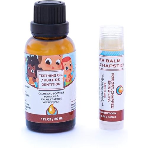 Punkin Butt Baby Teething Oil and Weather Lip Balm Bundle for Sore Gum Relief and Chapped Lips | All Natural, Organic, Safe for Infants, Chemical-Free | 1 Oz Oil