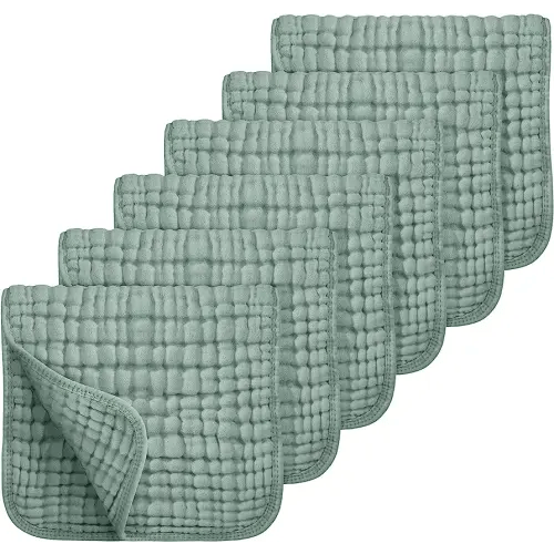 Looxii Muslin Burp Cloths 100% Cotton Large 20''x10'' Extra Soft and Absorbent 6 Pack Baby Burping Cloth for Boys Girls (Dark Green)