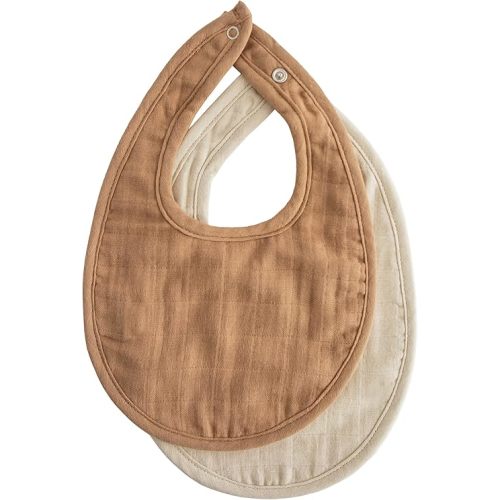 mushie Muslin Baby Bib | Soft Cotton for Infant Drips, Drools & Feedings | Adjustable Fit | 2 Pack