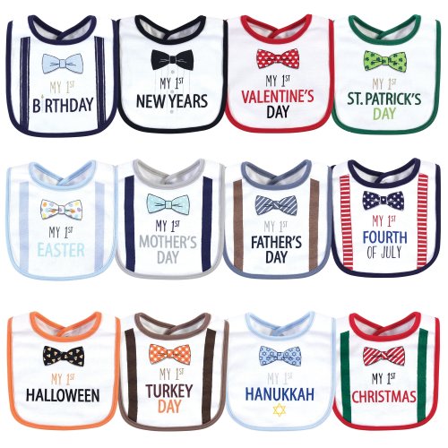 Little Treasure Baby Boy Cotton Bibs 12pk, Holiday Bow Ties, One Size - Holiday Bow Ties - One Size