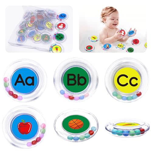 26pcs Letters Floating Alphabet Bath Toys Ring, Mold Free Bathtub Toys Water Pool Toys Set with Mesh Bag for Kids Babies Toddlers Ages 2 3 4 - Preschool ABC Learning Educational Gifts