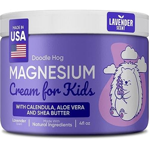 DOODLE HOG Magnesium Cream for Kids Lavender Scent - Soothing Relief & Relaxation with Calendula, Aloe Vera, Shea Butter - Topical Magnesium Cream for Sleep - USA Made - (4 oz, Lavender)