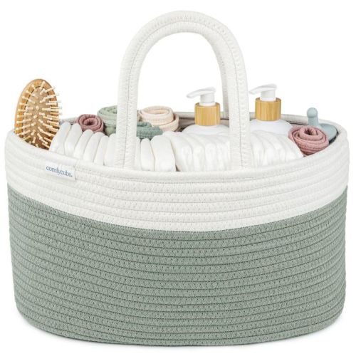 Large Portable Baby Diaper Caddy Organizer Nursery Storage Bin And Car Travel Basket By Comfy Cubs - Sage