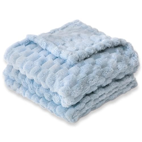 HOMRITAR Baby Blanket for Boys or Girls 3D Jacquard Fluffy Fuzzy Soft Warm Cozy Flannel Fleece Warm Blanket for Nursery, Stroller Toddler Bedding (30 x 40 Inch, Blue)
