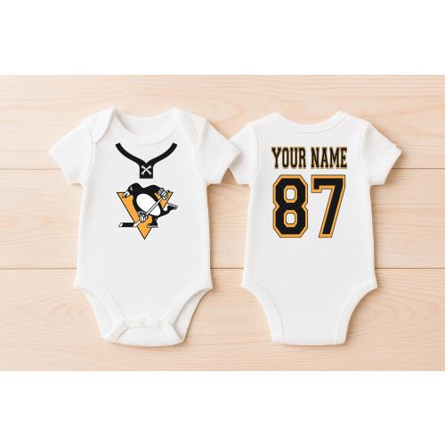 Penguins Hockey Personalized Jersey Onesie