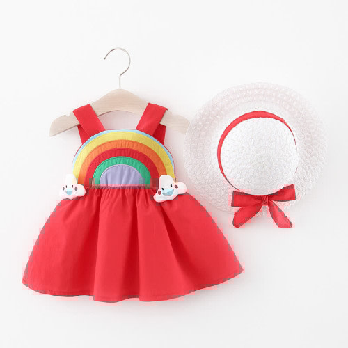 Baby Suspenders Rainbow Dress with Hat
