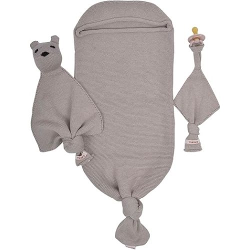 Newborn Essentials Baby Swaddle Blanket Set, 1 Piece Set (1 Pacifier Holder, 1 Cocoon Swaddle Sleep Sack, 1 Teddy Bear), 0-8 Months Baby - Mink