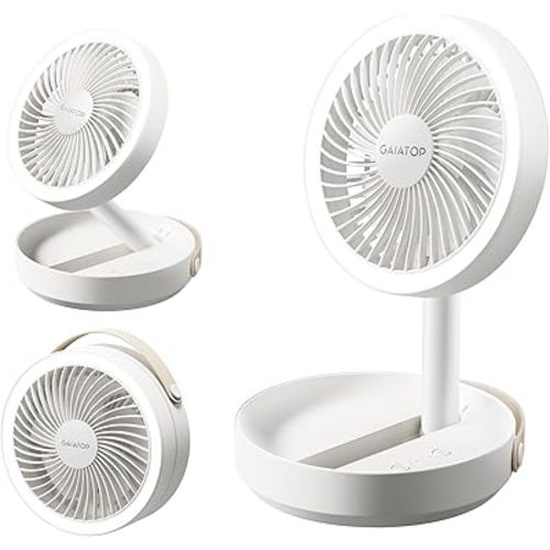Gaiatop Foldable Small Desk Fan with LED Night Light, 6000mAh Battery Powered Portable Fan USB Rechargeable, Bedroom Office Dorm Travel Camping Essentials, Summer Gifts for Women Men Teens, 6.8in