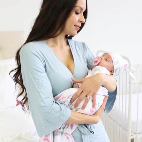 Solid Light Dusty Blue Bamboo Knit Maternity Robe