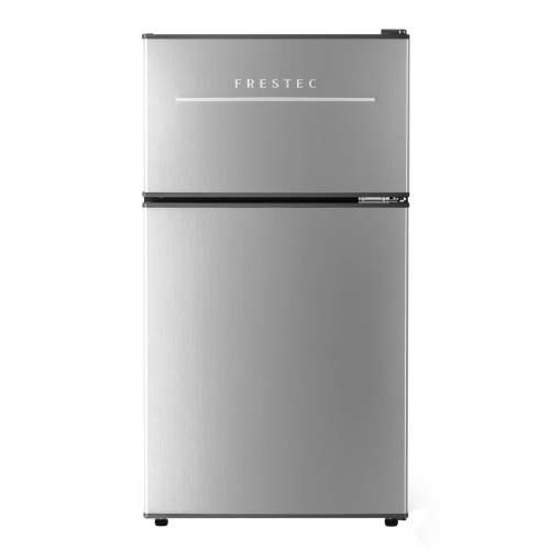 Frestec 3.2 Cu ft Two Door Mini Fridge with Freezer, Stainless Steel, E-Star